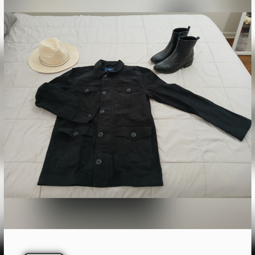 Men’s Black George Shacket Jacket — Utility Style Button Front Sz Small - Picture 3 of 6
